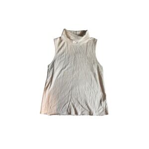 Lanston‎ Sleeveless Turtleneck Top Cream XS Cotton Tencel Made in USA
